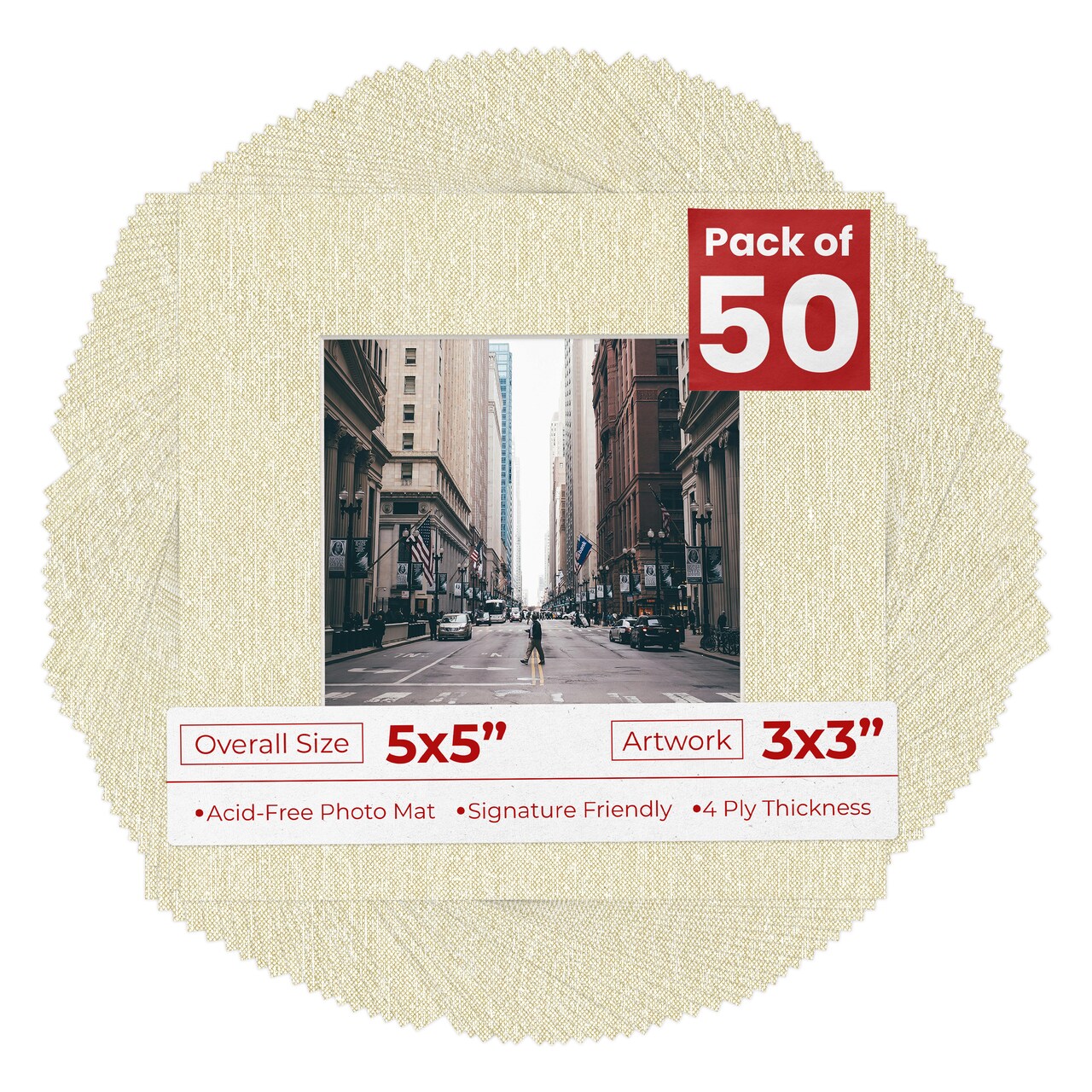 Off White Canvas Mat Board for 5x5 Inch Frames - Fits 3x3 Photos